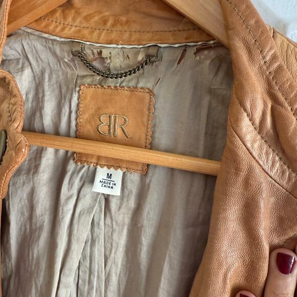 Vintage Banana Republic Genuine Leather Tan Bomber Moto Jacket Size Medium Soft - Picture 6 of 9